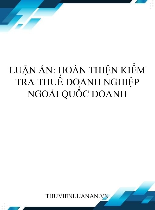 Luận án: Hoàn thiện kiểm tra thuế doanh nghiệp ngoài quốc doanh
