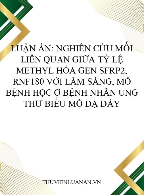 Luận án: Nghiên cứu mối liên quan giữa tỷ lệ methyl hóa gen SFRP2, RNF180 với lâm sàng, mô bệnh học ở bệnh nhân ung thư biểu mô dạ dày